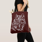 Script Witte Wolfskop op Bloedrode Persoonsnaam Tote Bag (Dichtbij)