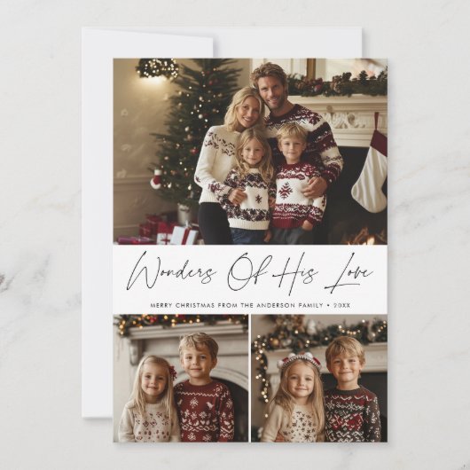 Script Wonders of His Love Religious Christmas Feestdagenkaart (Voorkant)