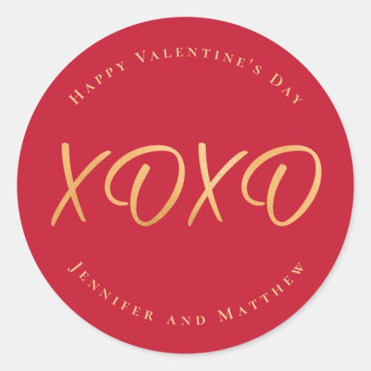 Script XOXO Gelukkige Valentijnsdag Vakantie Ronde Sticker (Voorkant)