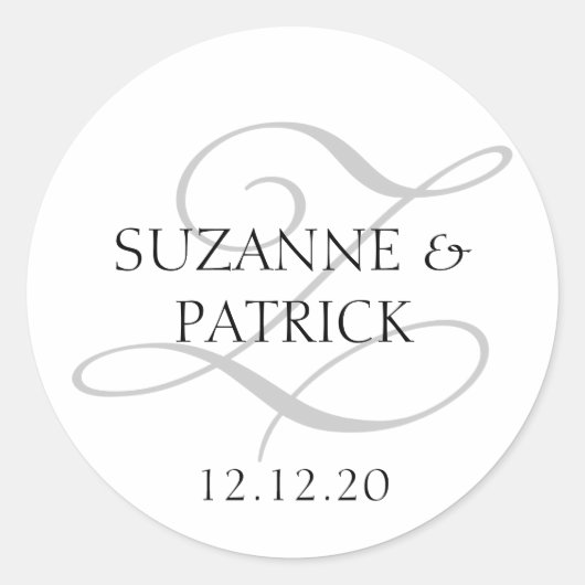 Script Z-monogramlabels (zilver / zwart) Ronde Sticker (Voorkant)