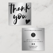 Script zilver metallic chic orde dank u vierkante visitekaartje (Voorkant / Achterkant)