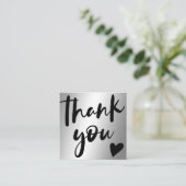 Script zilver metallic chic orde dank u vierkante visitekaartje (Staand voorkant)