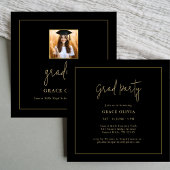 Script Zwart en Goud Graduation Party Foto Kaart