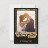 Script Zwart en goud trouwfoto Bedankkaart (Voorkant)