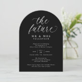 Script Zwart en Wit Elegante Verlovingsfeest Kaart (Staand voorkant)