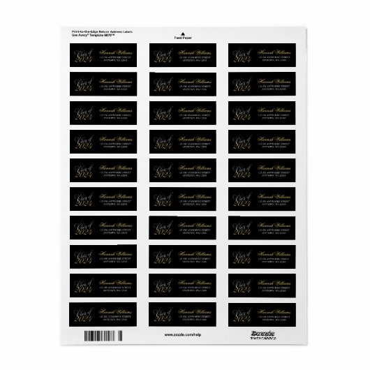 Script Zwart Goud 2024 Afstuderen Retouradres Etiket (Full Sheet)