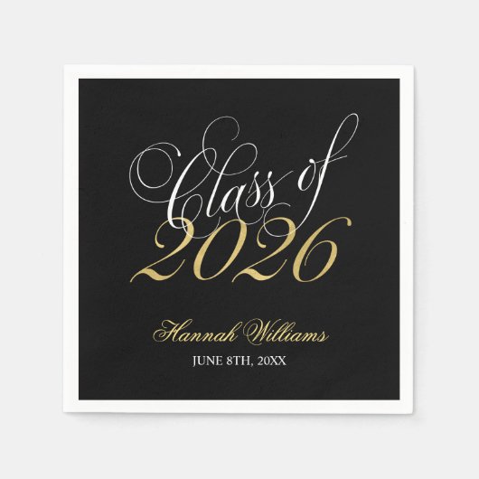 Script Zwart Goud Klas van 2026 Afstuderen Servet (Voorkant)