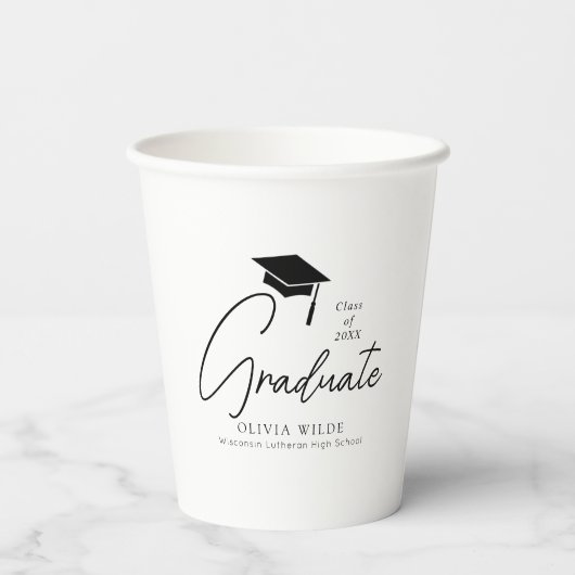  Script Zwart & Wit Afstuderen 8oz Papieren Bekers (Achterkant)