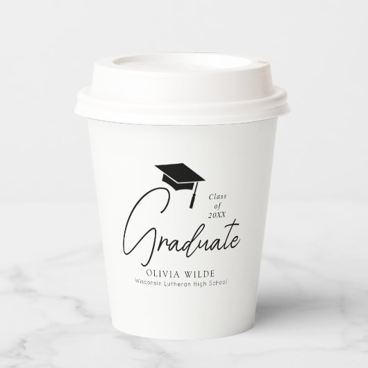  Script Zwart & Wit Afstuderen 8oz Papieren Bekers (Voorkant)