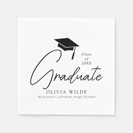  Script Zwart & Wit Afstuderen Papier Servet (Voorkant)