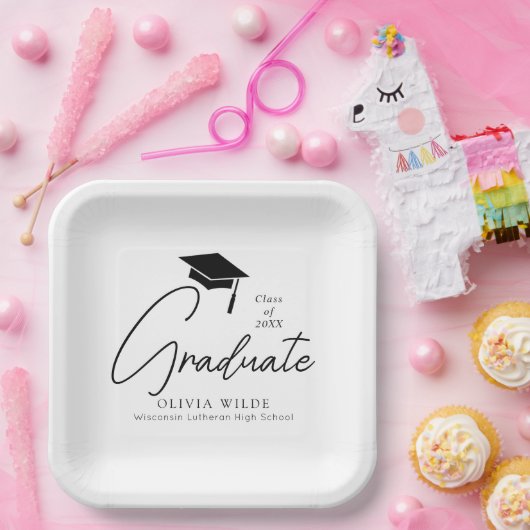 Script Zwart-wit Afstuderen Papieren Bordje (Feest)