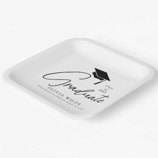 Script Zwart-wit Afstuderen Papieren Bordje (Gebogen)