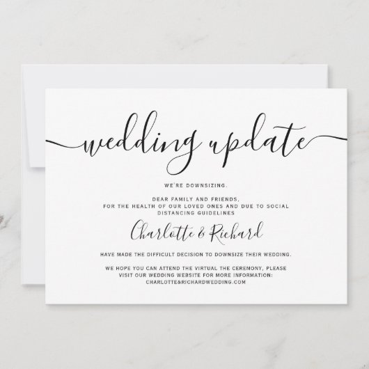 Script zwart-wit bruiloft verkleining foto aankondiging (Voorkant)