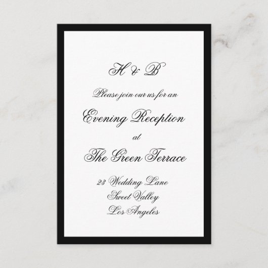 Script Zwart & Wit Formele ingelijste bruiloft Informatiekaartje (Voorkant)