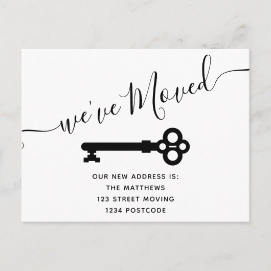 Script zwart wit minimale sleutel bewegende aankon aankondigingskaart (Voorkant)