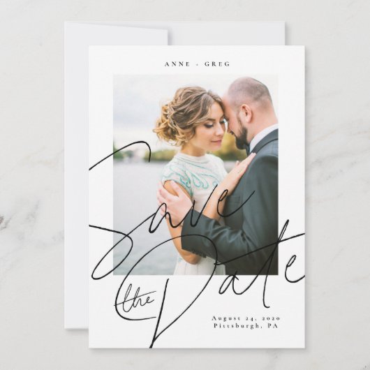 Script Zwart Wit Save the Date Fotokaart Kaart (Voorkant)