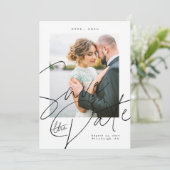 Script Zwart Wit Save the Date Fotokaart Kaart (Staand voorkant)