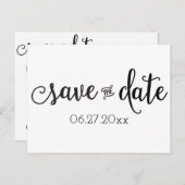 Script Zwart Wit Save The Date Postkaarten Aankondigingskaart (Voorkant / Achterkant)