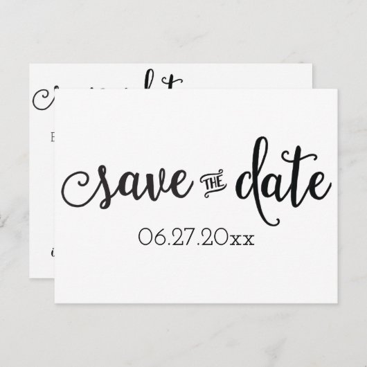 Script Zwart Wit Save The Date Postkaarten Aankondigingskaart (Voorkant / Achterkant)
