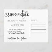 Script Zwart Wit Save The Date Postkaarten Aankondigingskaart (Achterkant)