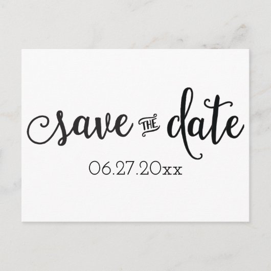 Script Zwart Wit Save The Date Postkaarten Aankondigingskaart (Voorkant)