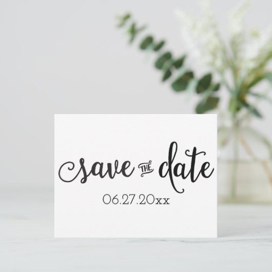 Script Zwart Wit Save The Date Postkaarten Aankondigingskaart (Staand voorkant)