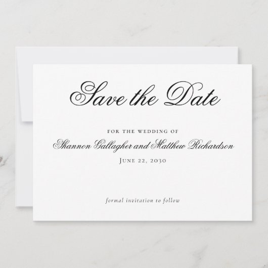 Script Zwart Wit Trouwdatum Bewaar Foto Aankondiging (Voorkant)