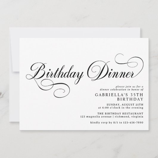  script | Zwart-wit verjaardagsdiner Kaart (Voorkant)