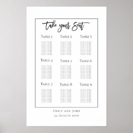 Script Zwarte Typografie/rand Zitplaats Plan Poster