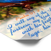 Scriptafdrukken: psalm 91:2,4 met Blue Macaw Poster (Hoek)