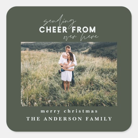 scriptafstand die juicht vanaf hier vierkante sticker (Voorkant)