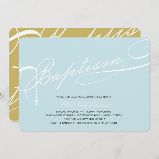 Scripted Baptism Rosary Cross Blue Religious Kaart (Voorkant / Achterkant)