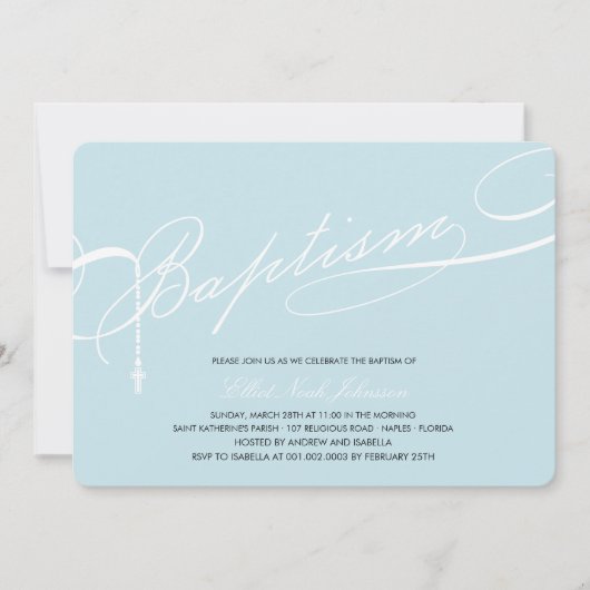 Scripted Baptism Rosary Cross Blue Religious Kaart (Voorkant)