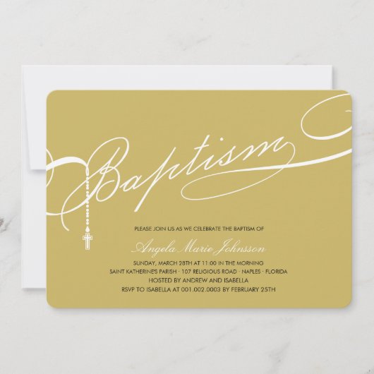 Scripted Baptism Rosary Cross Gold Religious Kaart (Voorkant)