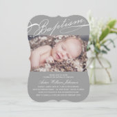 Scripted Baptism Rosary Cross Gray Foto Religious Kaart (Staand voorkant)