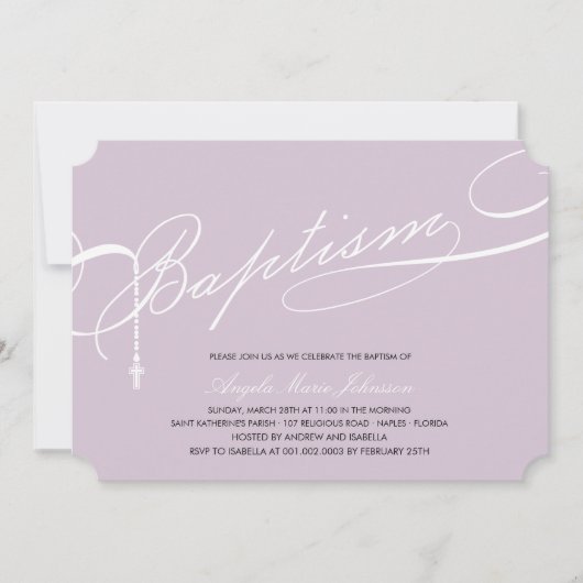 Scripted Baptism Rosary Cross-Paarse religie Kaart (Voorkant)