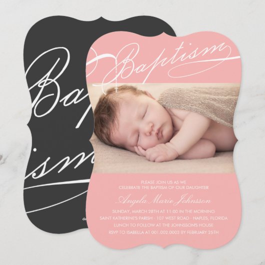 Scripted Baptism Rosary Cross-roze foto Religieuze Kaart (Voorkant / Achterkant)