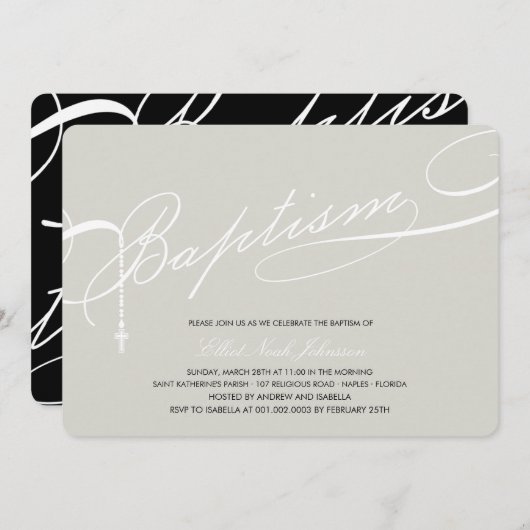 Scripted Baptism Rosary Cross Silver Religious Kaart (Voorkant / Achterkant)