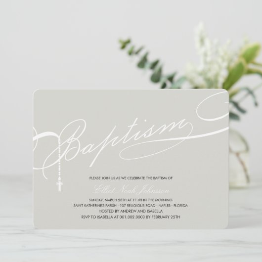 Scripted Baptism Rosary Cross Silver Religious Kaart (Staand voorkant)