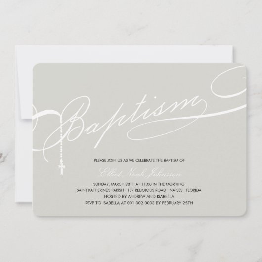 Scripted Baptism Rosary Cross Silver Religious Kaart (Voorkant)