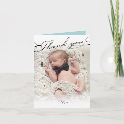 Scripted Godsdienstige Foto van het Monogram van Bedankkaart (Voorkant)