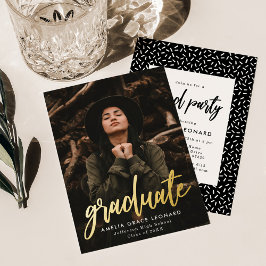 Scripted Gold Foil Photo Graduation Party Folie Uitnodiging