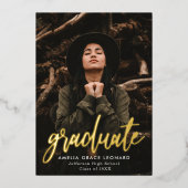 Scripted Gold Foil Photo Graduation Party Folie Uitnodiging (Voorkant)