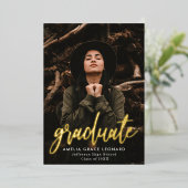 Scripted Gold Foil Photo Graduation Party Folie Uitnodiging (Staand Voorkant)