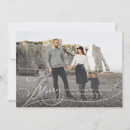 Scripted Merry Full Bleed Holiday-fotokaarten Feestdagenkaart (Voorkant)