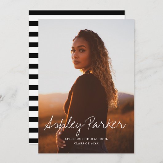 Scripted Name Photo Afstuderen Aankondiging Card (Voorkant / Achterkant)