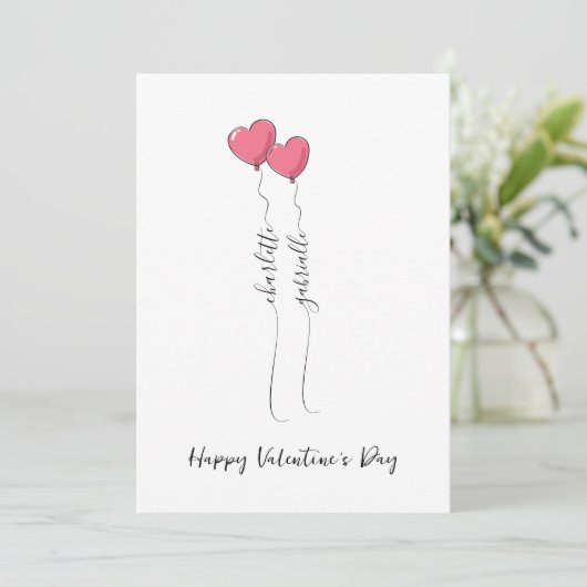 Scripted Name With Heart Balloon Valentine's Day  Feestdagenkaart (Staand voorkant)