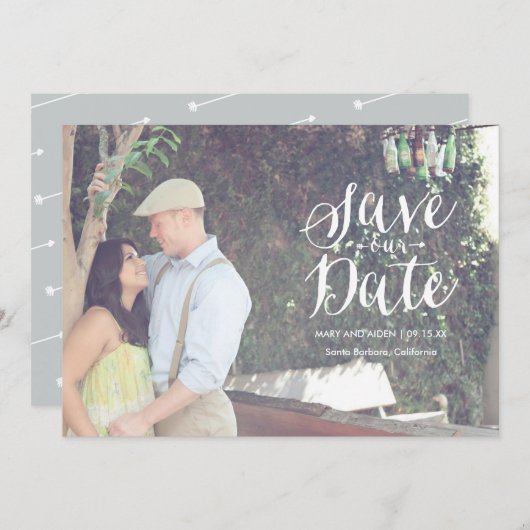 Scripted Save-The-Date Fotokaart Aankondiging (Voorkant / Achterkant)