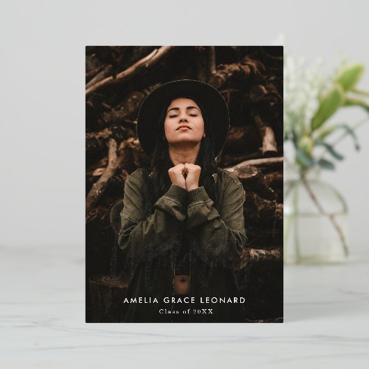 Scripted Silver Foil Foto Afstuderen - Hartelijk d Folie Uitnodiging (Staand Voorkant)