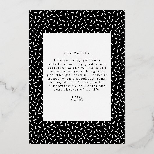 Scripted Silver Foil Foto Afstuderen - Hartelijk d Folie Uitnodiging (Achterkant)